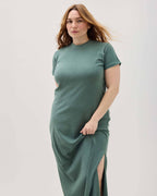 Womens Relaxed Tee Maxi Dress - Pigment Dye Jersey - Sage Leaf