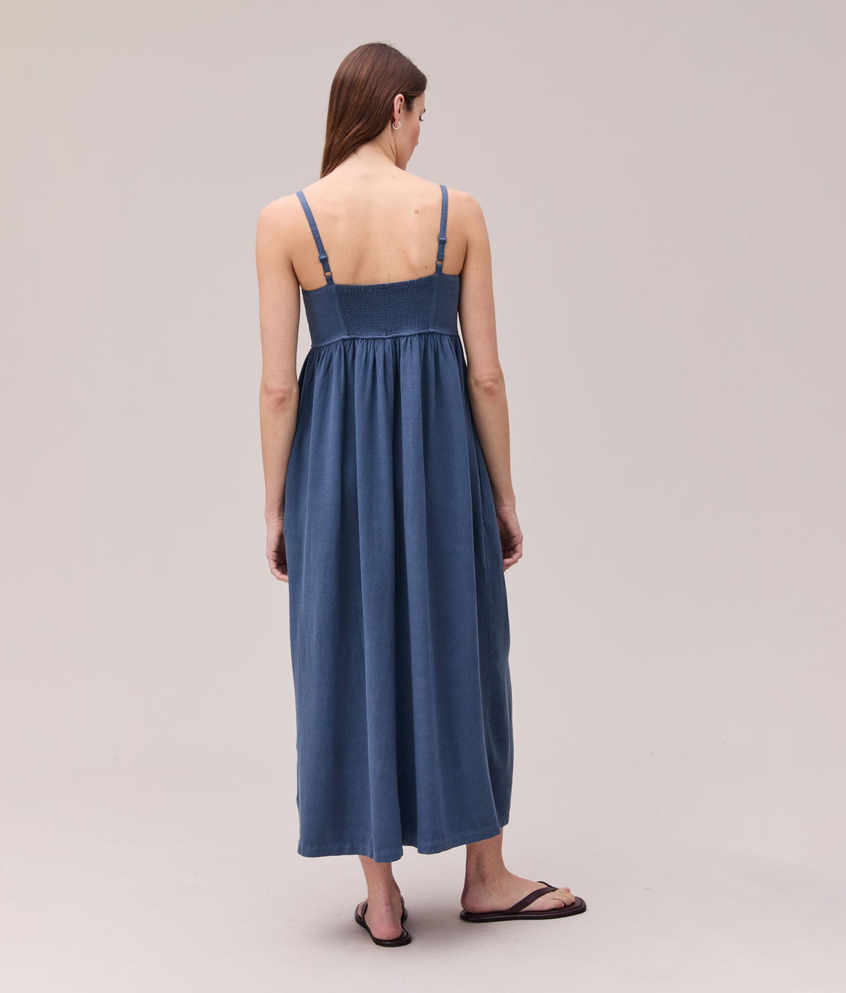Womens Linen Maxi Dress - Rayon Linen Woven - Vintage Indigo