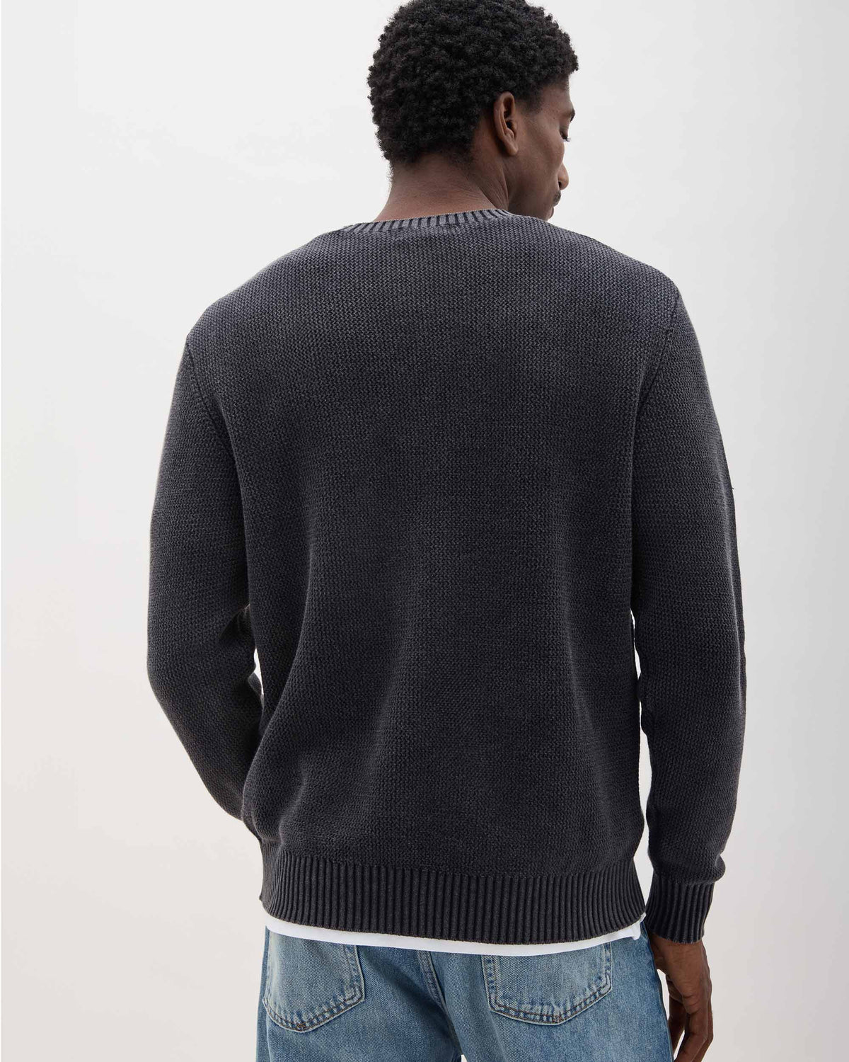 Mens Dune Open Knit Sweater - Cotton Sweater Knit - Black