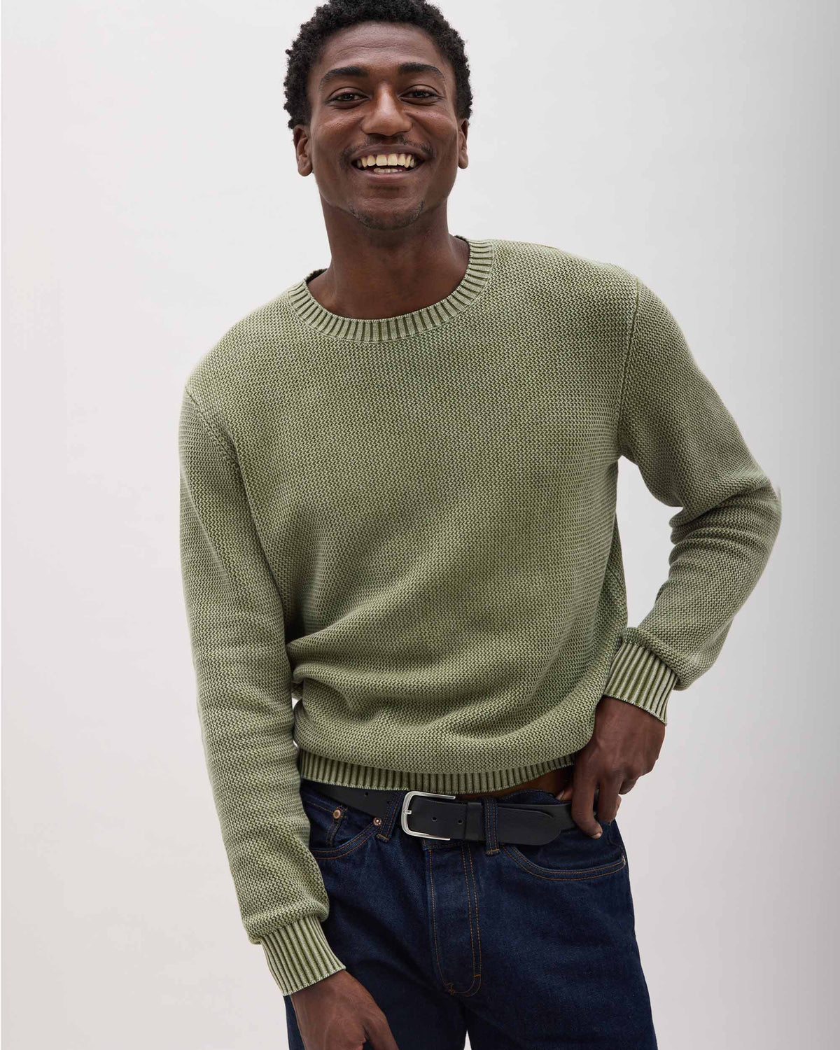 Mens Dune Open Knit Sweater - Cotton Sweater Knit - Cypress