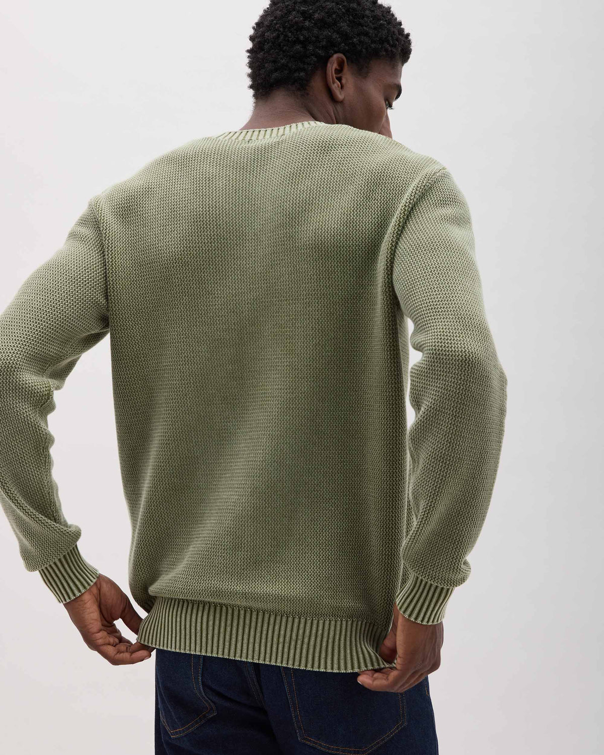 Mens Dune Open Knit Sweater - Cotton Sweater Knit - Cypress