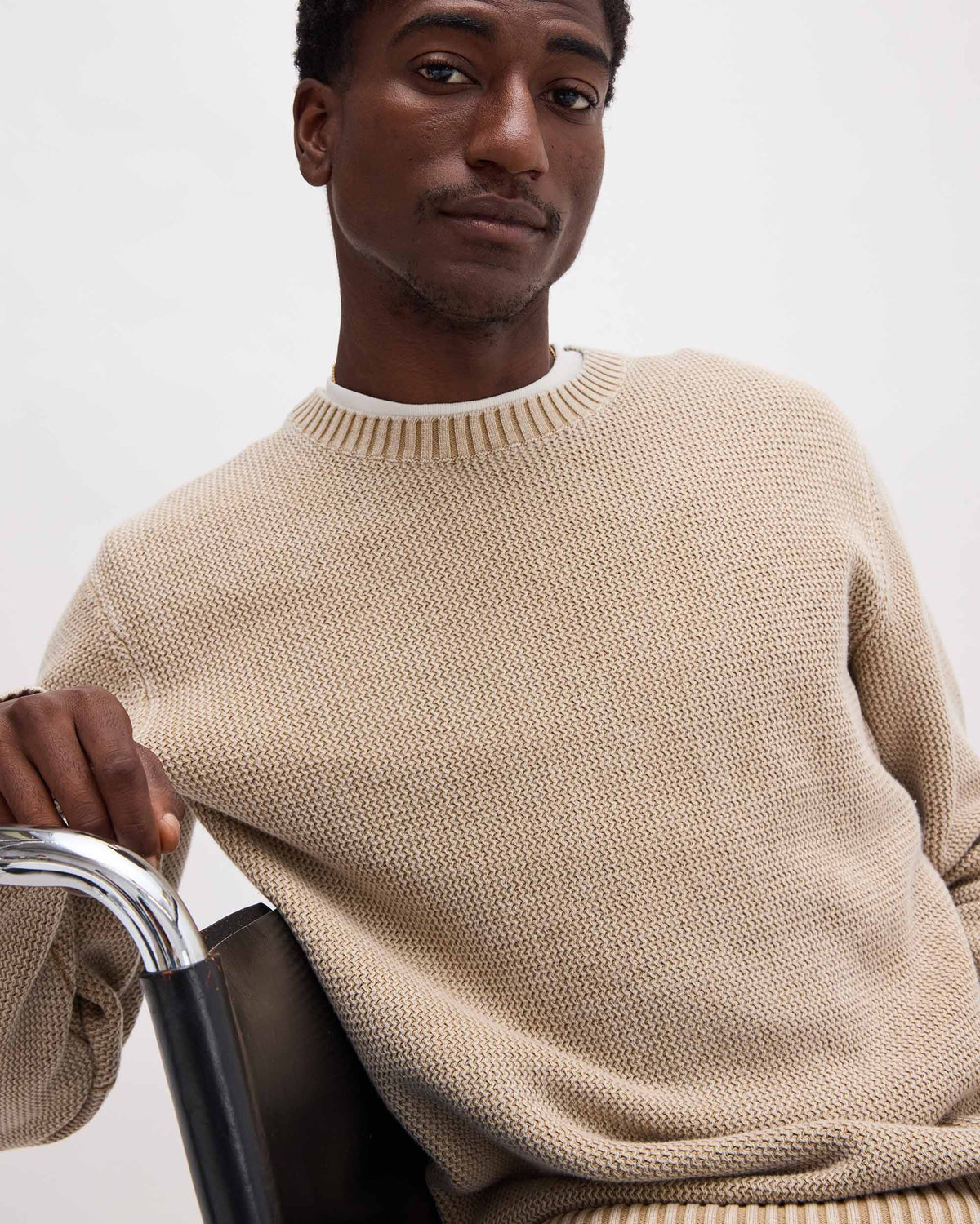 Mens Dune Open Knit Sweater - Cotton Sweater Knit - Khaki