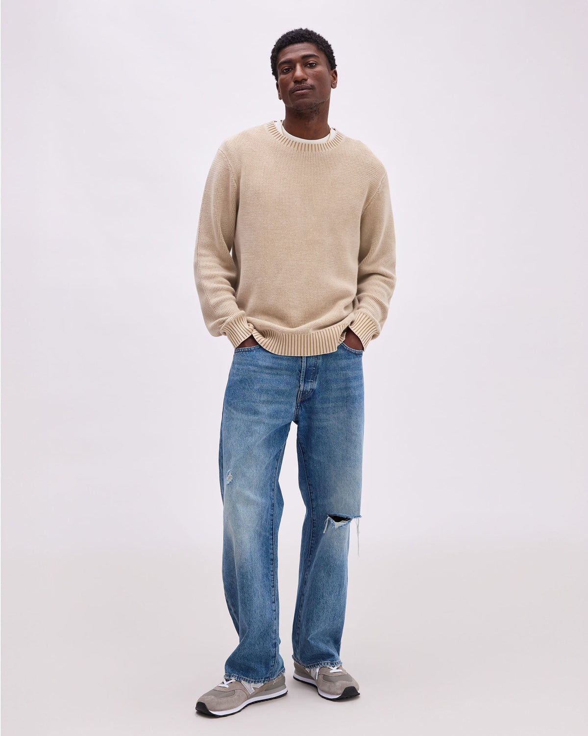 Mens Dune Open Knit Sweater - Cotton Sweater Knit - Khaki