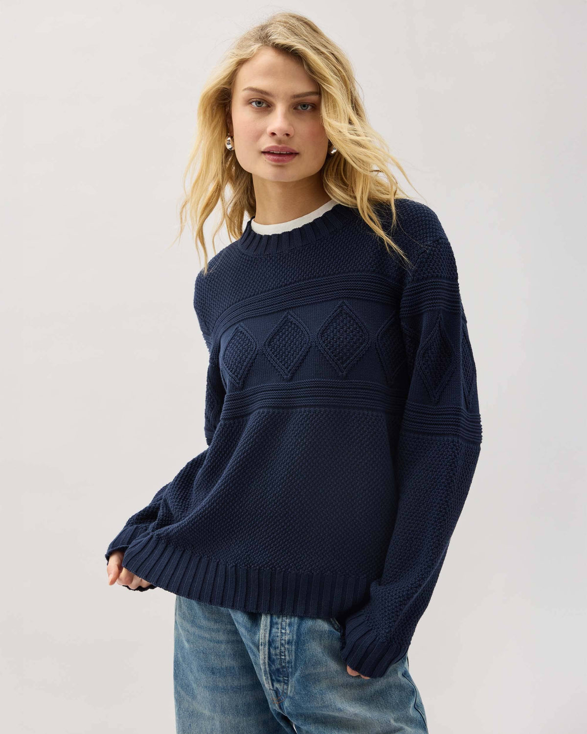 Mens Capeside Sweater - Cotton Sweater Knit - Mineral Blue