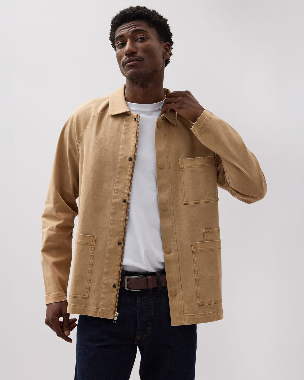 Mens Lightweight Chore Coat - Stretch Cotton Twill - Khaki