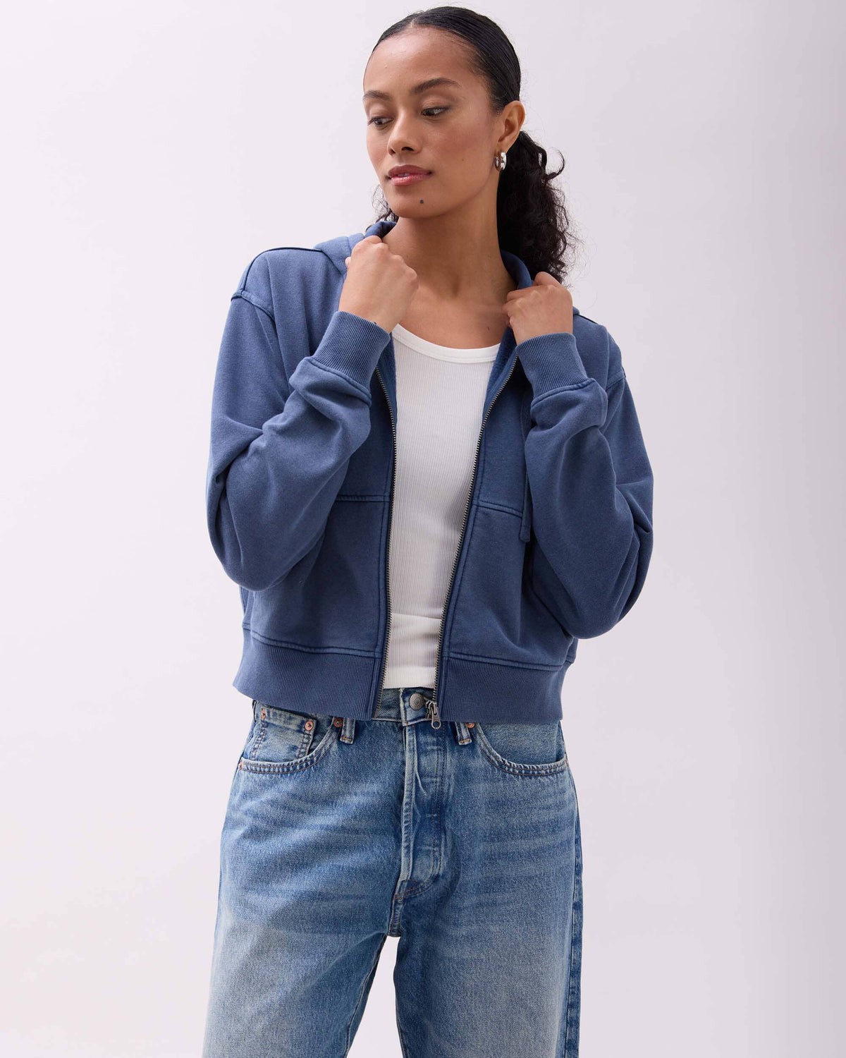 Womens Recycled Fleece Zip Hoodie - Recycled Fleece - Mineral Moonlit Ocean