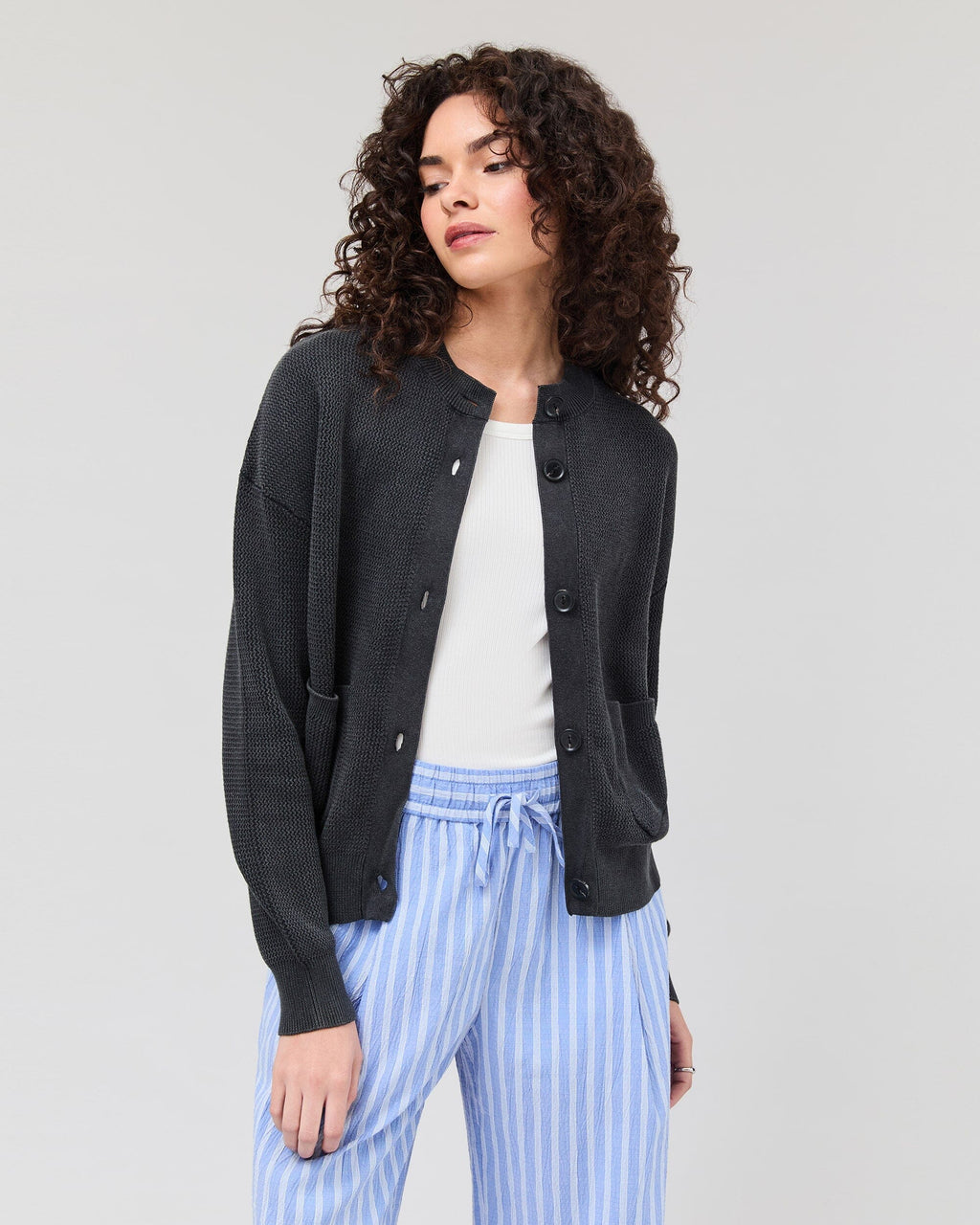 Womens Dune Cardigan - Cotton Sweater Knit - Black