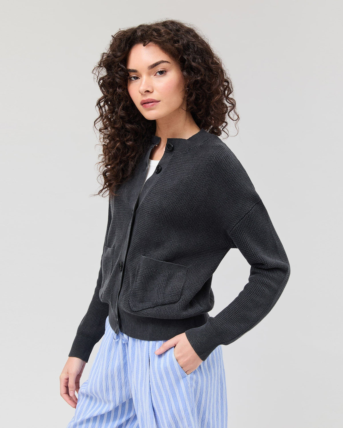Womens Dune Cardigan - Cotton Sweater Knit - Black