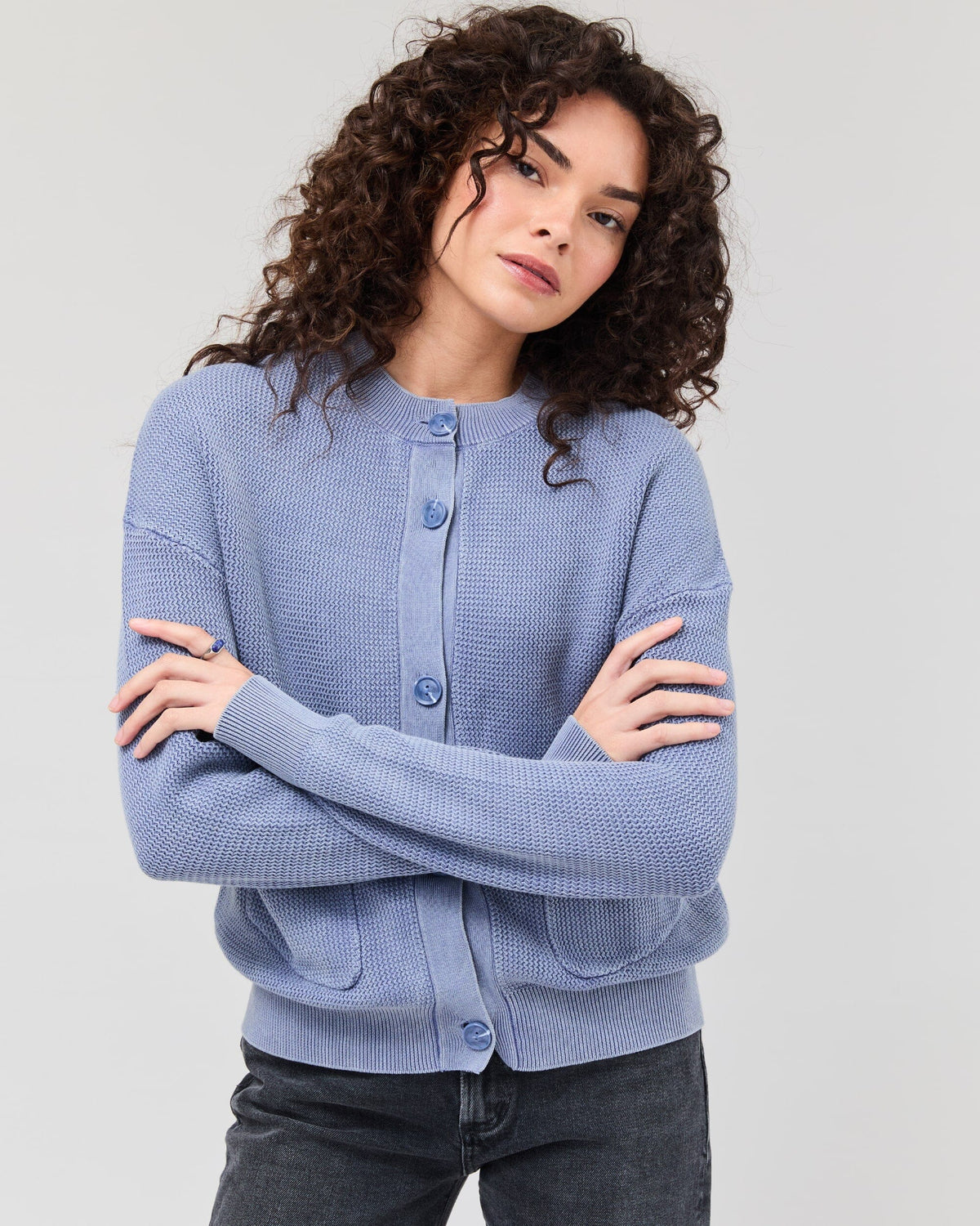 Womens Dune Cardigan - Cotton Sweater Knit - Vintage Indigo