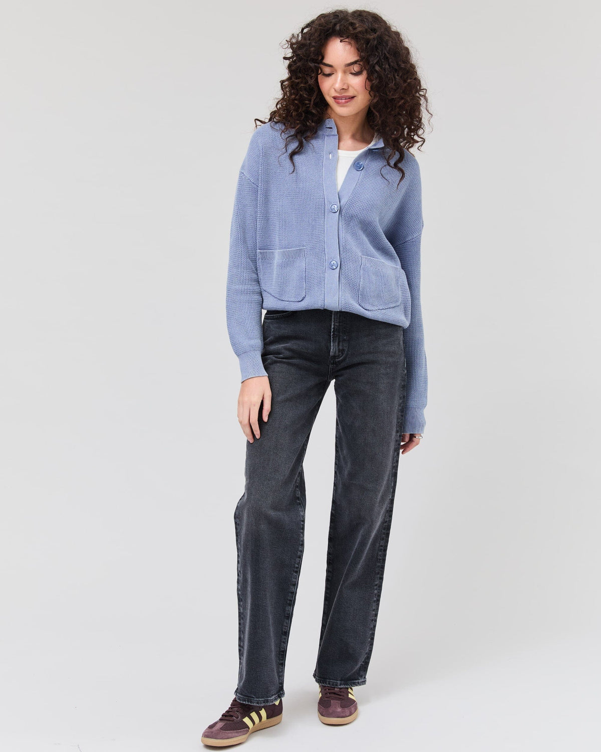 Womens Dune Cardigan - Cotton Sweater Knit - Vintage Indigo