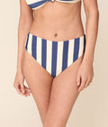 The 90s High Waist Bikini Bottom - Eco Nylon - Deep Cobalt Wide Stripe