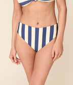 The 90s High Waist Bikini Bottom - Eco Nylon - Deep Cobalt Wide Stripe