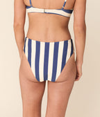 The 90s High Waist Bikini Bottom - Eco Nylon - Deep Cobalt Wide Stripe