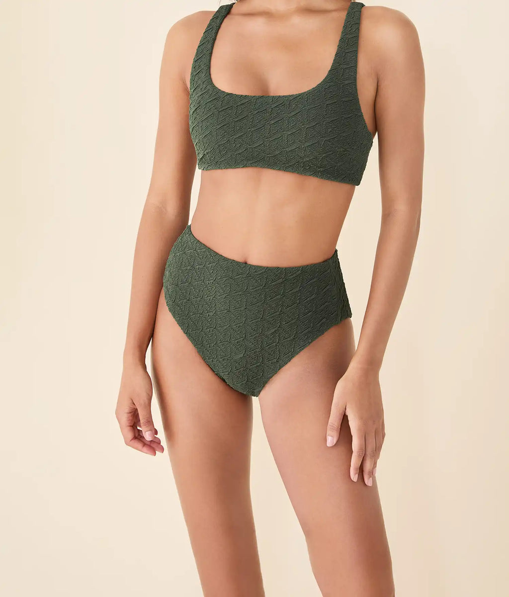The High Rise Bikini Bottom - Textured Geo - Thyme