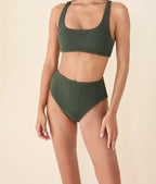 The High Rise Bikini Bottom - Textured Geo - Thyme
